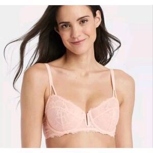 Auden Unlined Lace Balconette Underwire Bra Blush Pink 36D